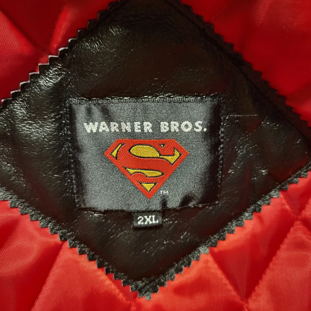 Vintage 2003 Warner Bros. Superman Man Of Steel Black Leather Jacket - Picture 8 of 9